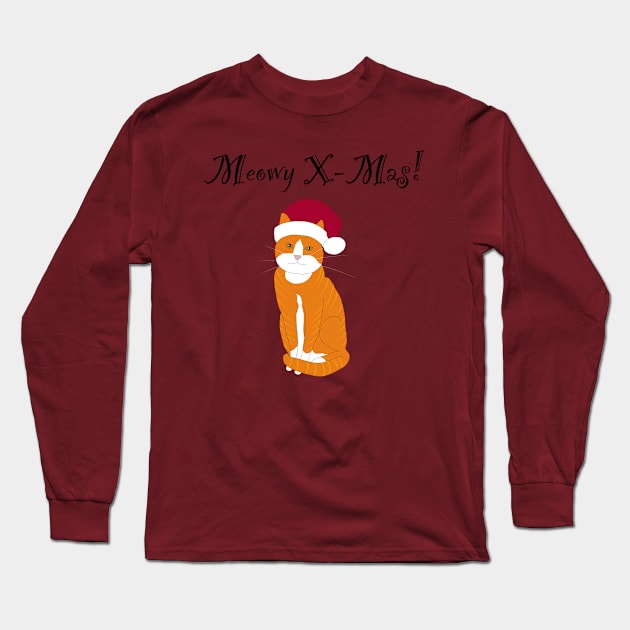 meowy X-mas santa hat - orange tabby Long Sleeve T-Shirt by Lian's designs